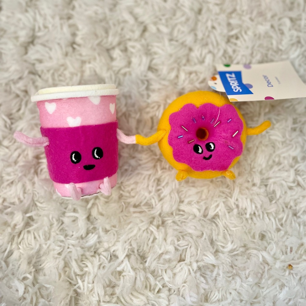 Spritz Valentines Day Coffee and Donut Decorative Figurine Pink Yellow‎ 5.25in